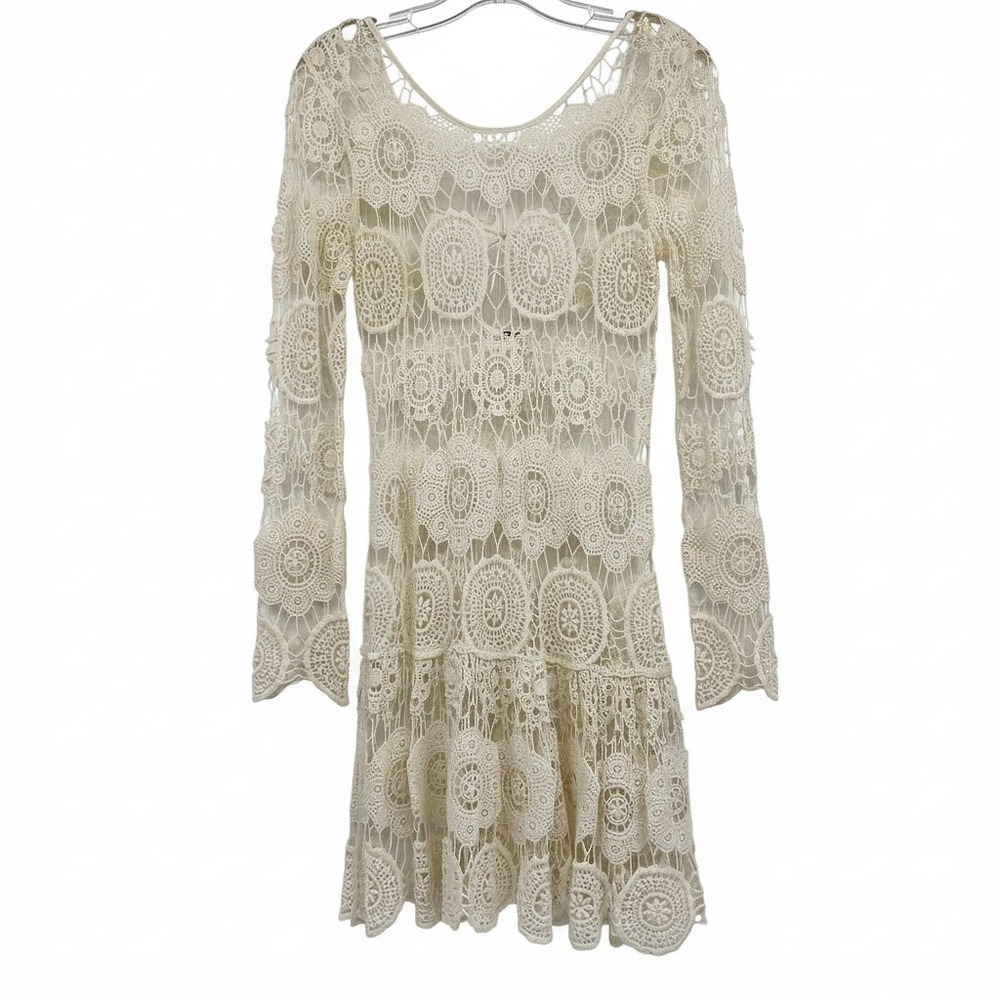 Free People Cream Lace Mini Dress | Women’s S Cotton Open Back